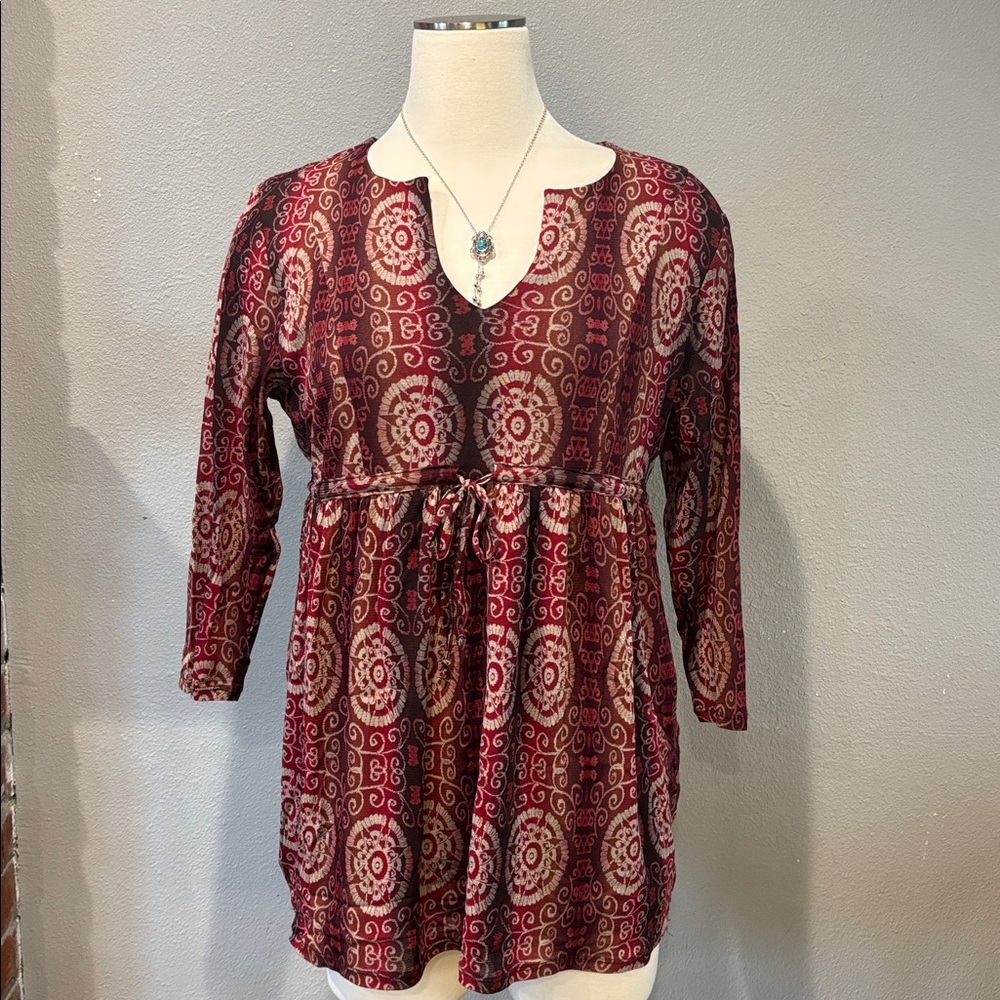 Axcess Burgundy and Cream Patterned Tunic
